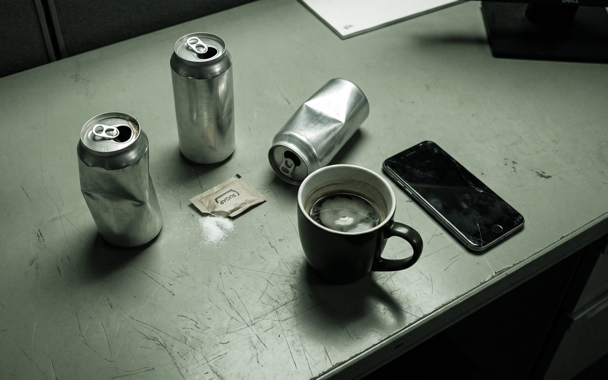 Discarded energy drink cans