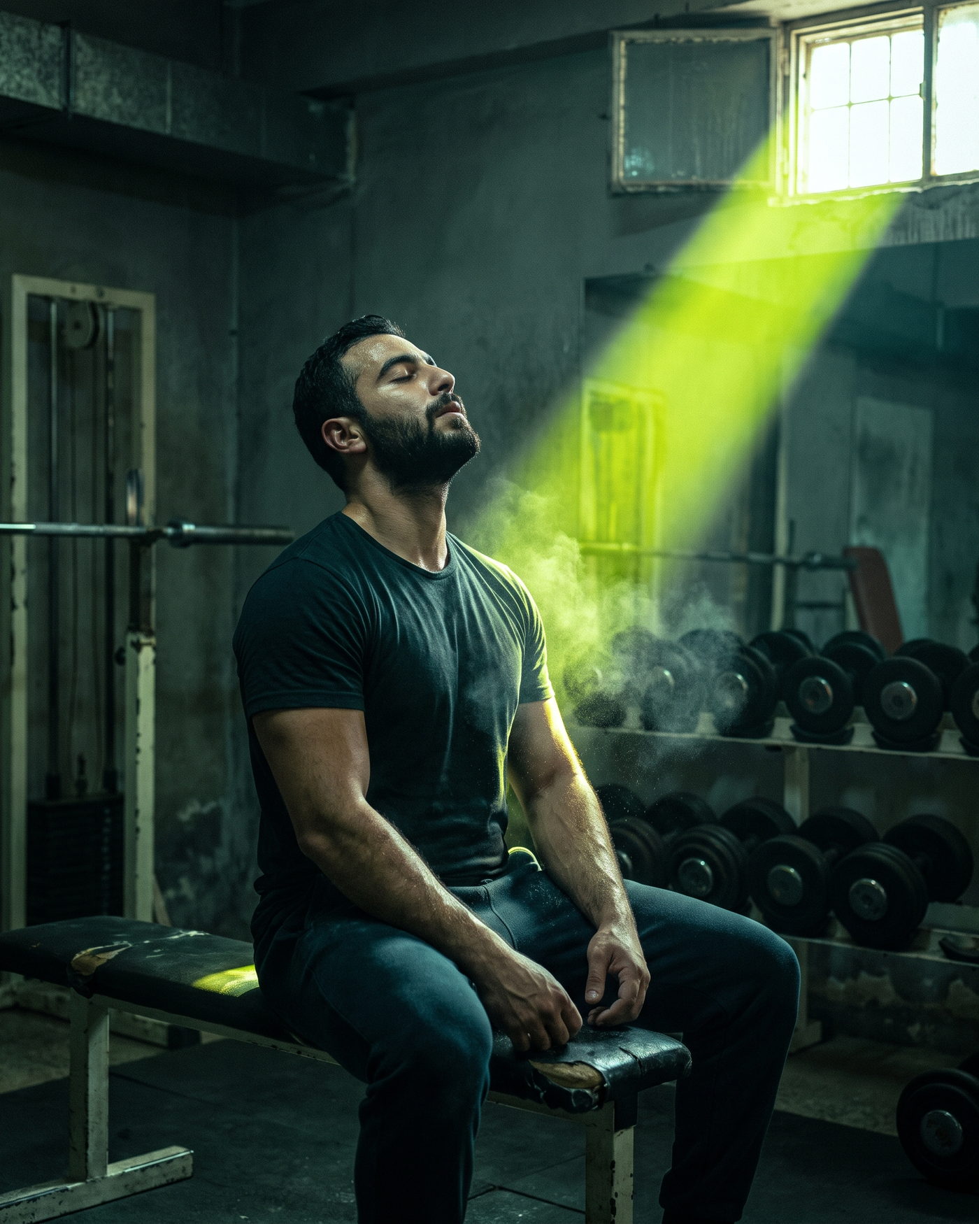 Athlete using the inhaler between sets